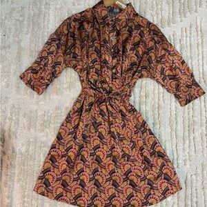 Eva Franco Brown and Orange Tie Front A-Line Dress